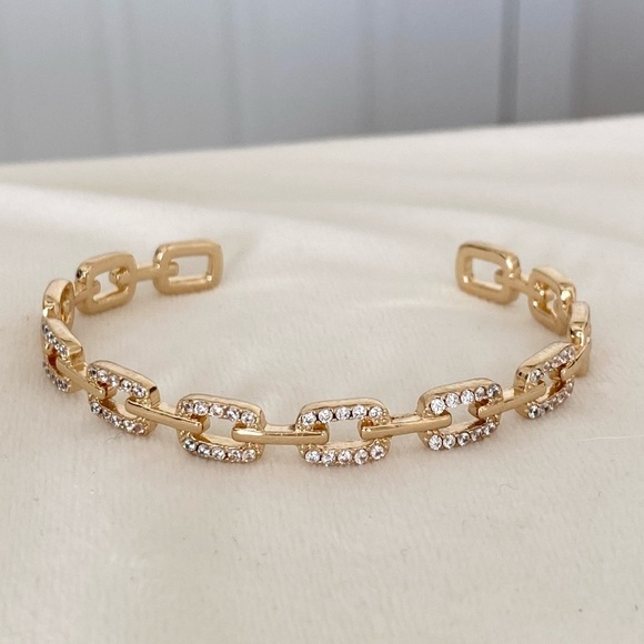 Gold and Diamond Chain Cuff Bangle Bracelet NWT - Picture 1 of 8